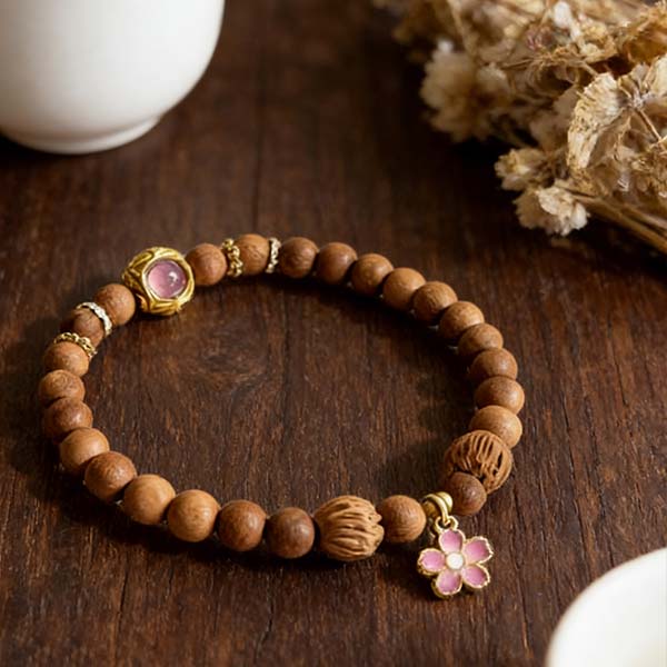 210福字猫眼隔珠桃花吊牌-女款_WH D189 Blooming Wood – Spring Vibe Bracelet