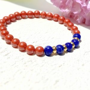 D96 Bead Bracelet: Vermilion-Green Five Fortunes Auspicious