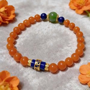 D91 Bead Bracelet: Red Agate Six-Character Mantra