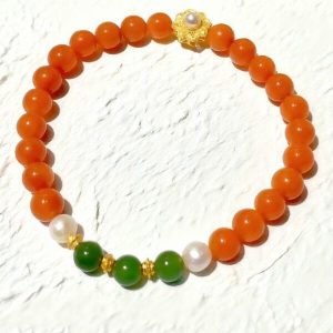 D92 Bead Bracelet: Red Agate, Jasper & Pearl: The Creation of All Life
