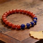 D96 Bead Bracelet: Vermilion-Green Five Fortunes Auspicious