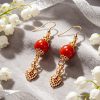 D266 Cinnabar Vajra Brush Earrings